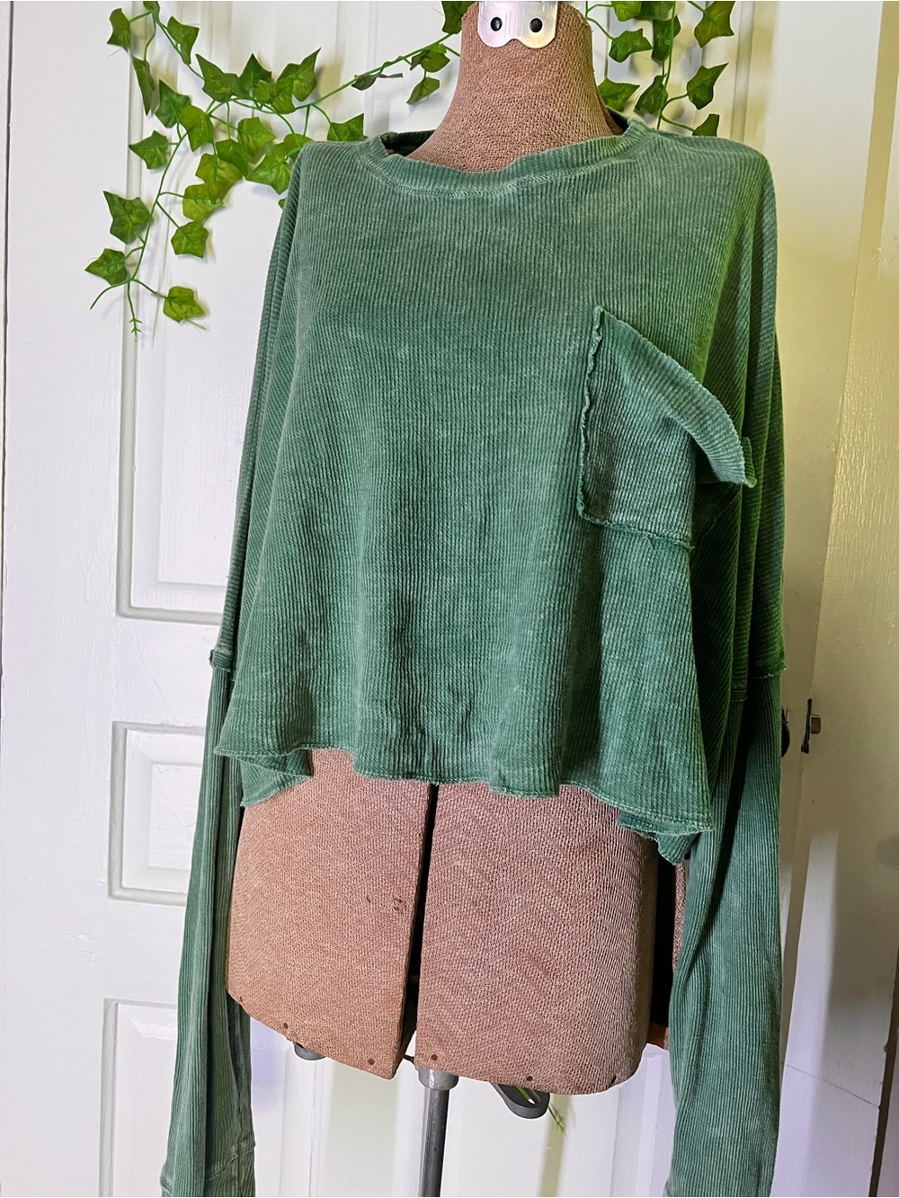 Altar’d State Women's Green Long-Sleeve Crop Top